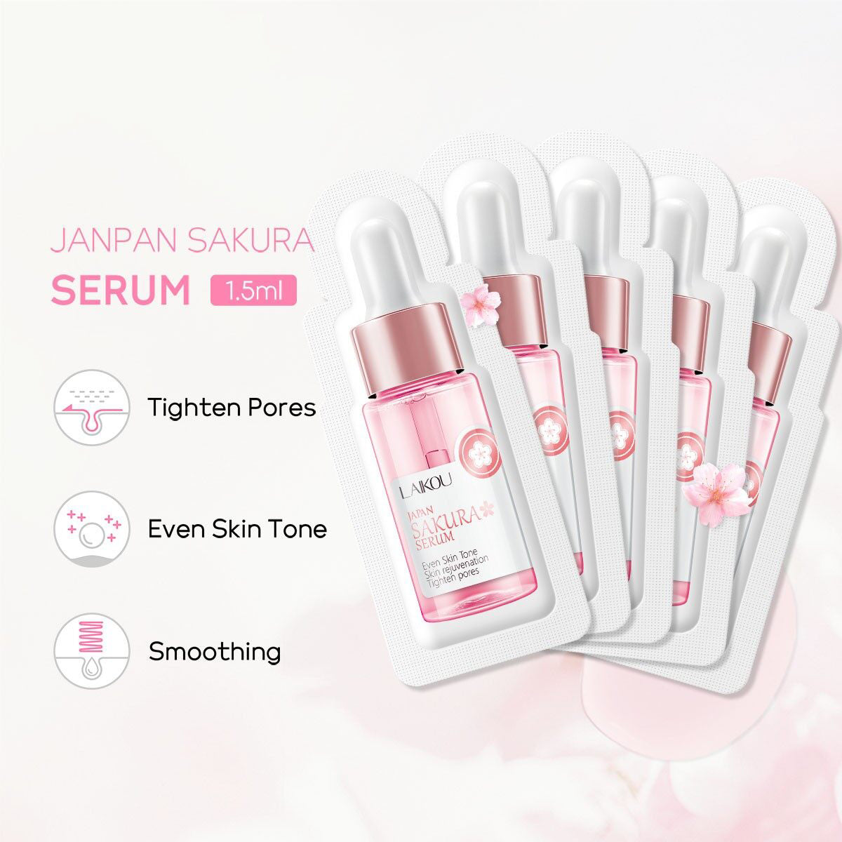 10 Packs Laikou Sakura Face Fluid Essence Moisturizing Skin Shining Cherry Blossom Hyaluronic Acid Serum Essence Shrink Pores Tightening Skin Face Solution