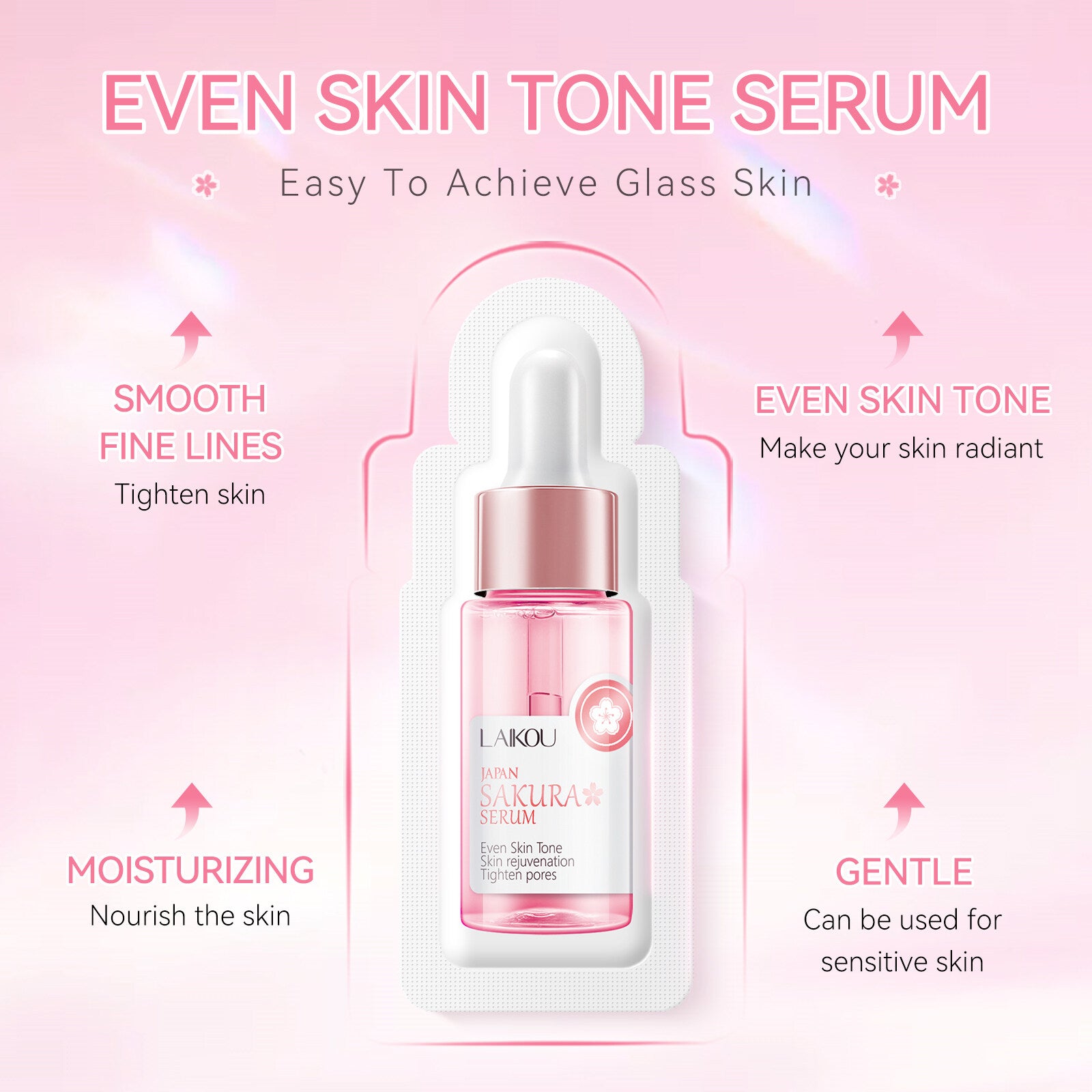 10 Packs Laikou Sakura Face Fluid Essence Moisturizing Skin Shining Cherry Blossom Hyaluronic Acid Serum Essence Shrink Pores Tightening Skin Face Solution