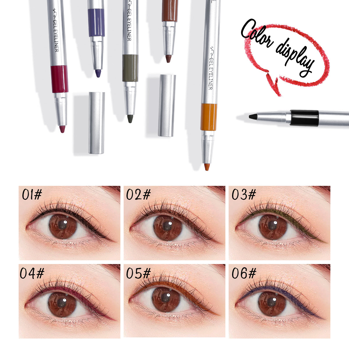 Waterproof Eyeliner Pen Colorful Eyeliner with Sharpener Glitter