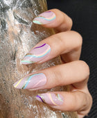 Press on Nails, Multi-color wavy shimmering gold powder ins style false nails