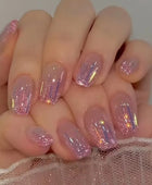 Press on Nail, Short ballet sparkle pink flashing sequin Aurora meteorite imitation fingernail burst berry star wear nails