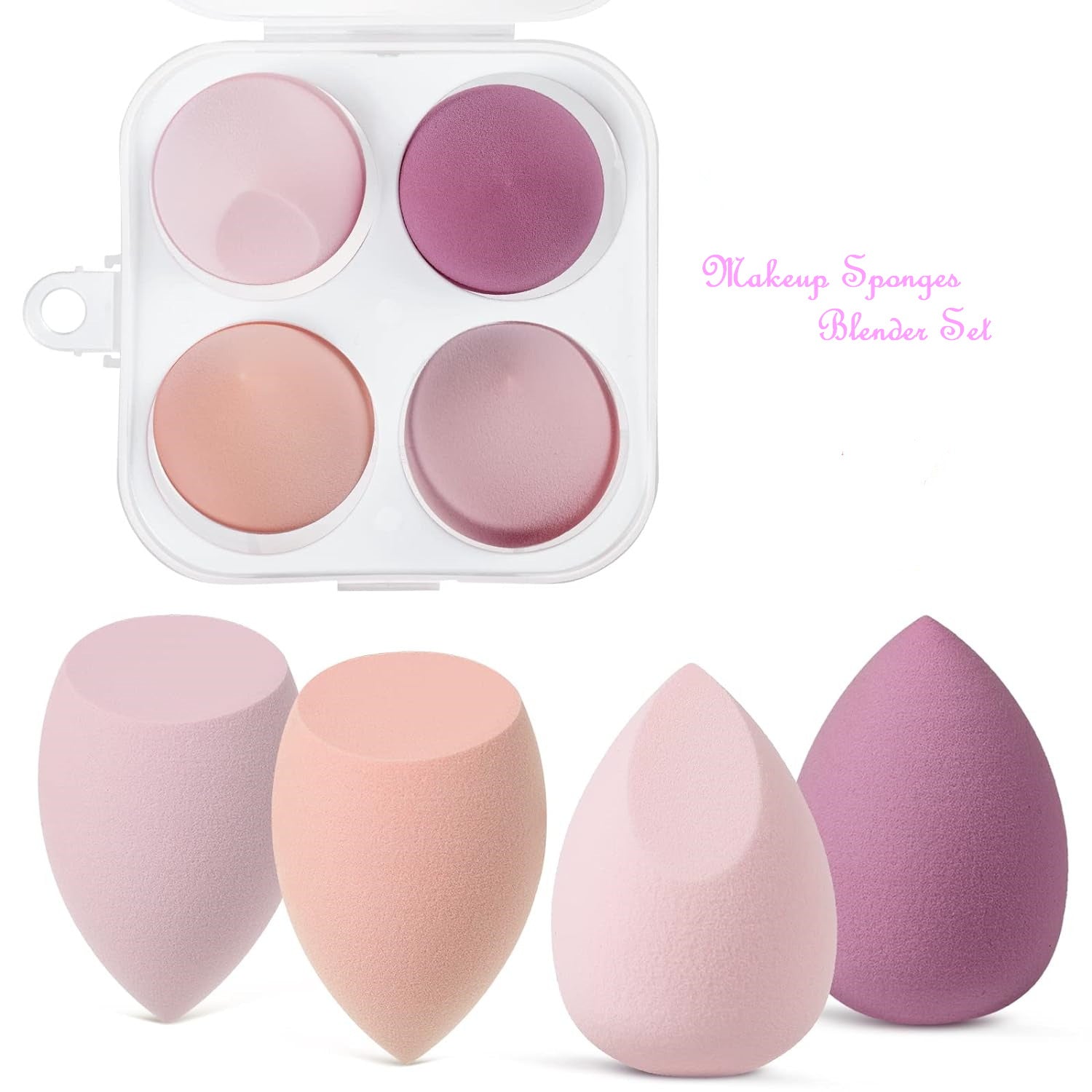 4 Pcs Makeup Sponge Set Blender Beauty Foundation Blending Sponge, Flawless for Liquid, Cream, and Powder, Multi-colored Makeup Sponges with Storage Box