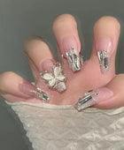 Press on Nails, Burst flash rotating butterfly Long nail art pieces