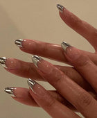 Press on Nails, Silver French manicure nail art with amaranth shape