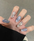 Mix crystal & blue cat eye fake nails, Press on Nail