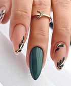 Press on Nails, Sleek and minimalist green leaf nail art with a refreshing and simple design, combined with a smooth and bright color