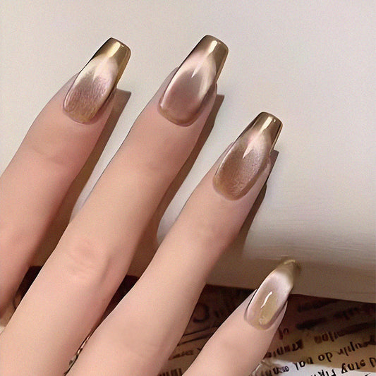 Press on Nails, Brown Cat Eye Fake Nails