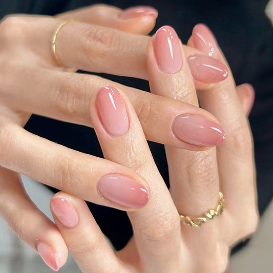 Press on Nails, pink tender gradient adolescent pure and seductive oval false nails