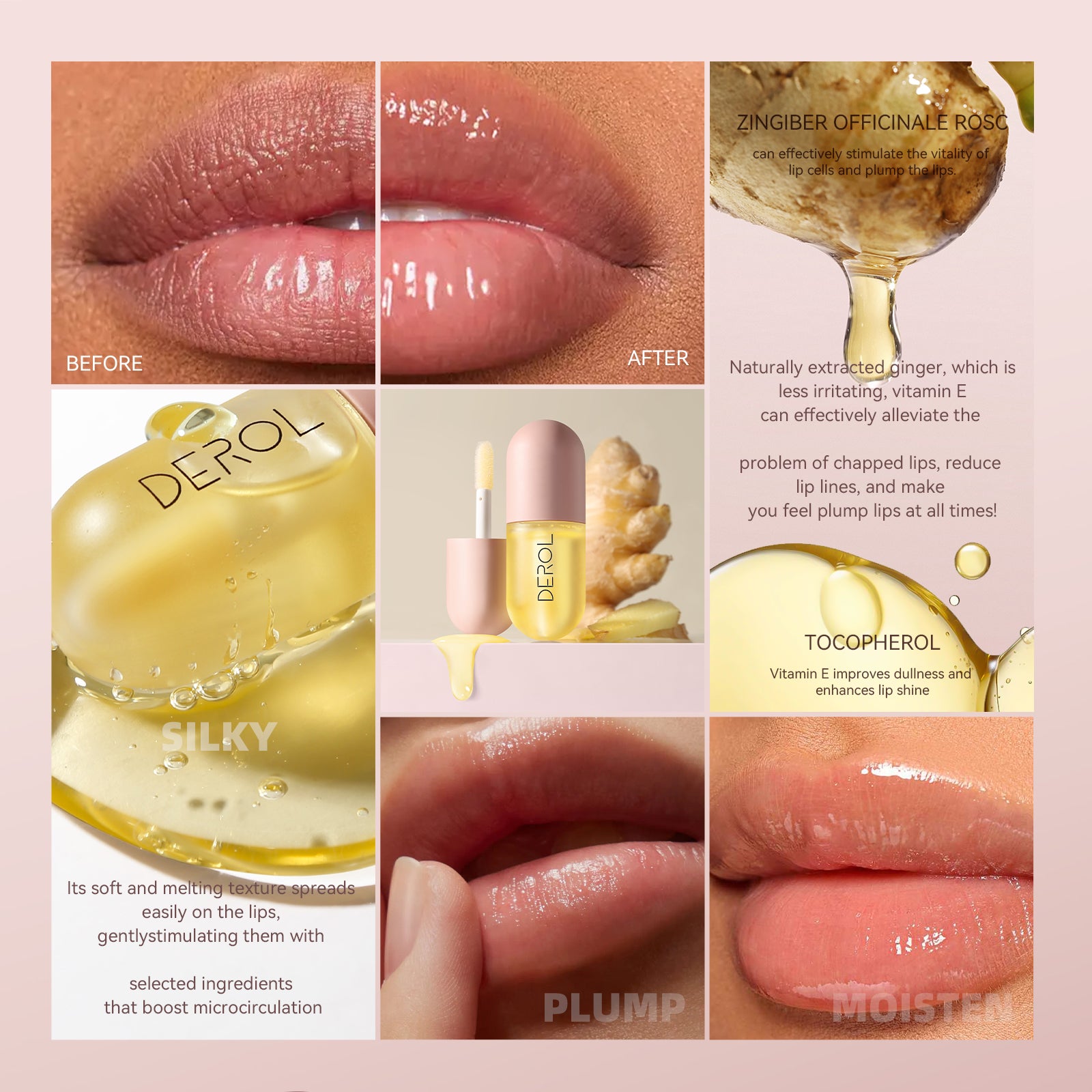 Natural Lip Plumper Oil, Lip Plumper Gloss, Derol Lip Plumper, Moisturizing & Reduce Fine Lines