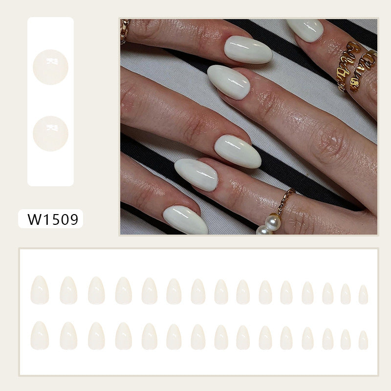 Press on Nails, Pure Color Simplenail art with nail stickers, short-style almond-shaped artificial nails