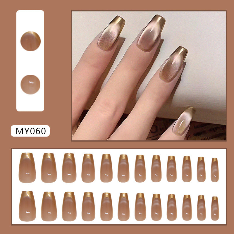 Press on Nails, Brown Cat Eye Fake Nails