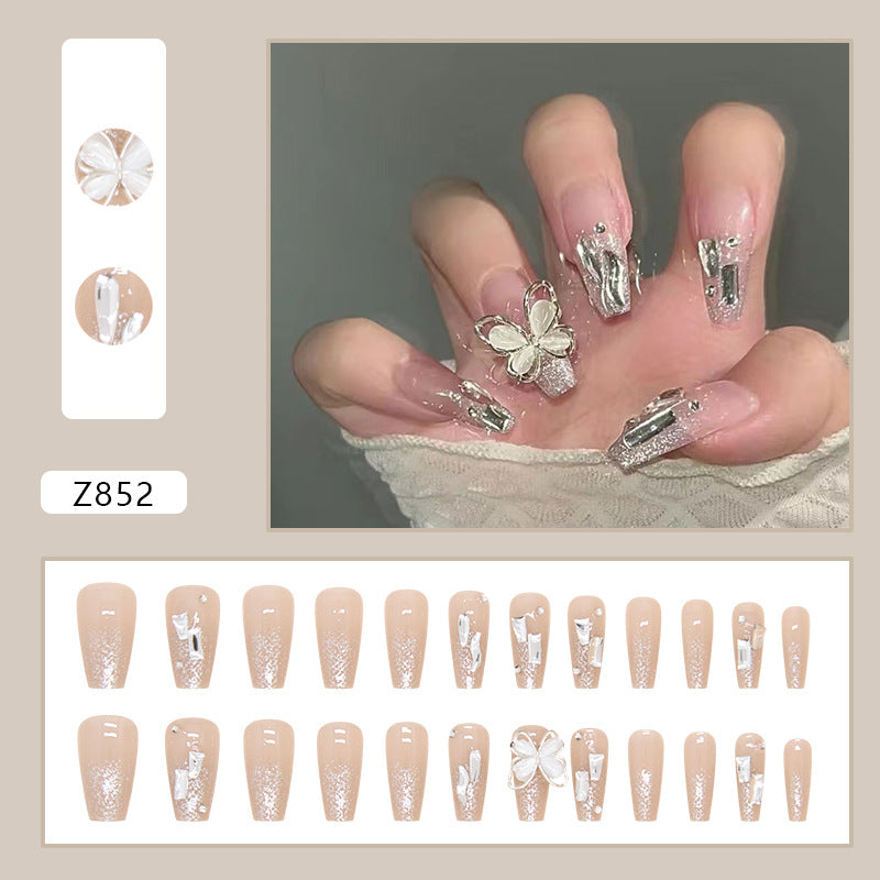 Press on Nails, Burst flash rotating butterfly Long nail art pieces