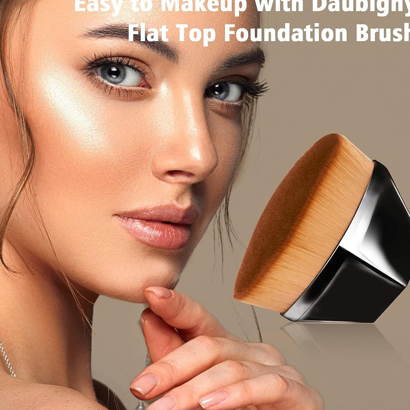 Foundation Makeup Brush Flat Top Kabuki Hexagon Face Blush Liquid Powder Foundation Brush for Blending Liquid, Cream or Flawless Powder Cosmetics with Bonus Protective Case