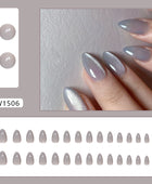 Press on Nails, Purecolor Gray cat-eye false nails, nail art pieces, almond nails, almond-shaped nail art 30pcs