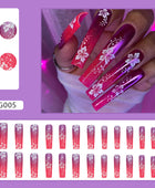 Press on Nails, Powder purple bursting cherry blossom gradient nail art long tube nail style slim and whitening ins style