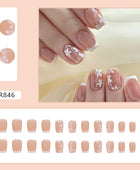 Press on Nails, Simple and minimalist short with pure and alluring appeal, cute and sweet white flower nail art, and cute nail art appliance set