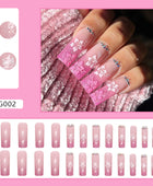 Press on Nails, Explosive pink gradient cherry blossom nail art long nail with European sweet style and ins-inspired diamond 24pcs