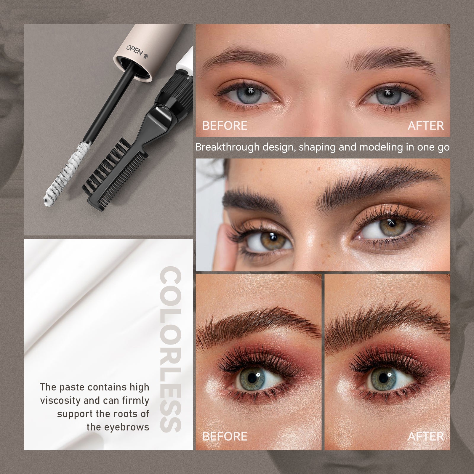 Derol Wild Beauty Waterproof Brow Shaping Sculpt With 2 Brushes,Eye Brow Shaping Wax for Lift & Lamination of Brows 9ml