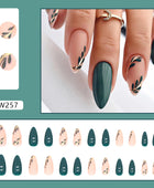 Press on Nails, Sleek and minimalist green leaf nail art with a refreshing and simple design, combined with a smooth and bright color