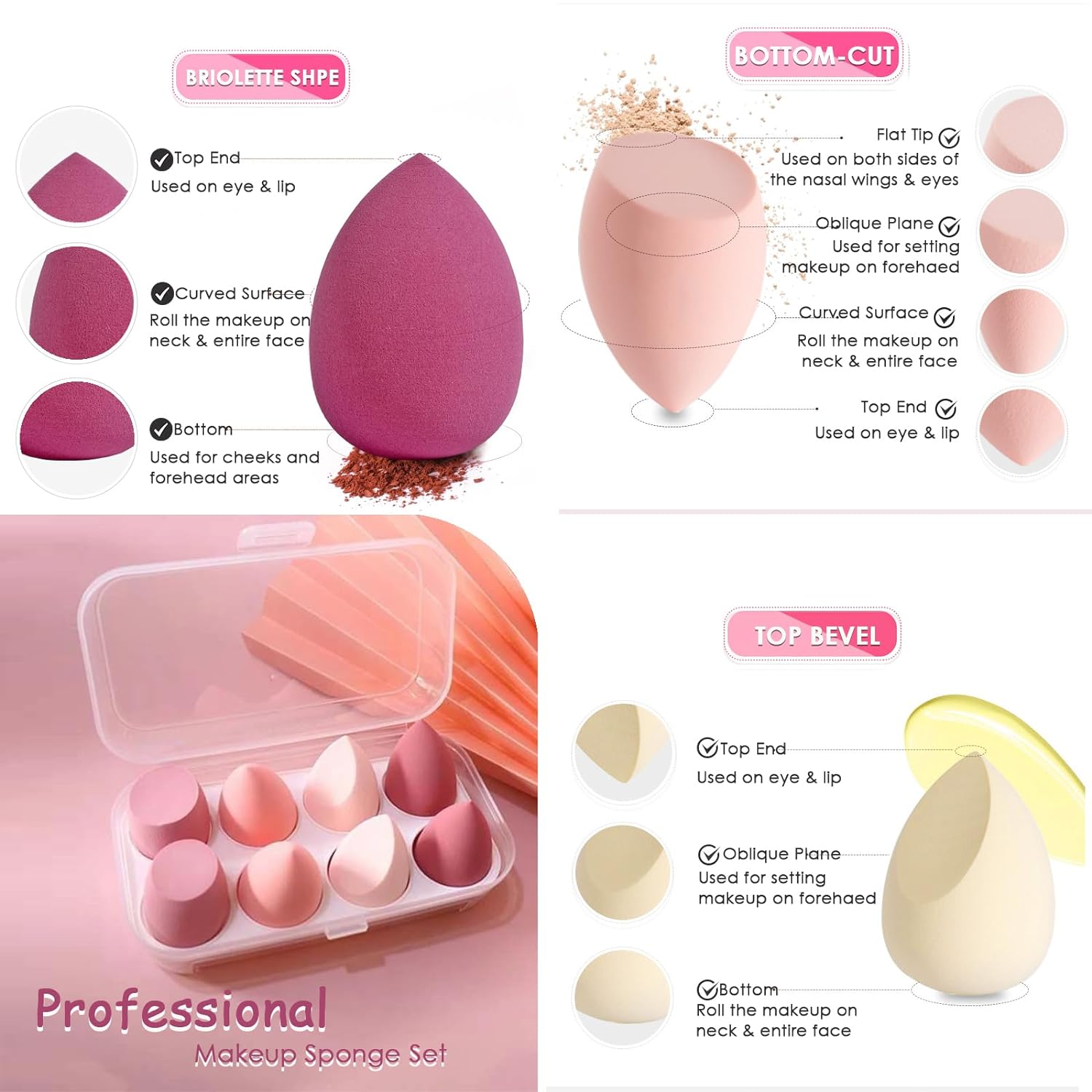 8 PCS Makeup Sponge Set Makeup Sponge Blender Make Up Sponges for Foundation Beauty Sponge for Liquid Cream and Powder