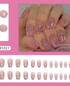 Press on Nail, Short ballet sparkle pink flashing sequin Aurora meteorite imitation fingernail burst berry star wear nails