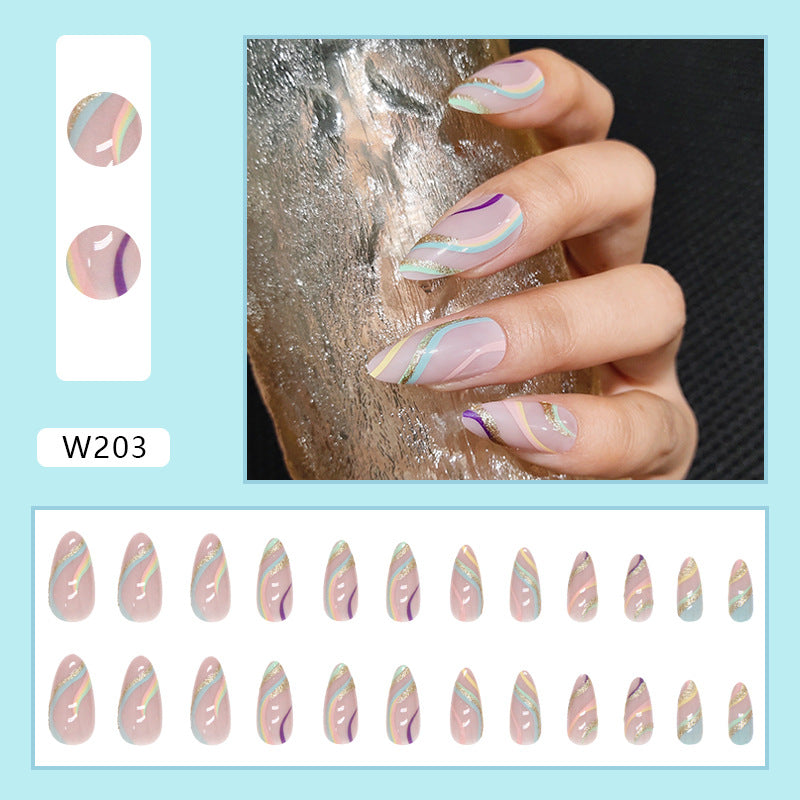 Press on Nails, Multi-color wavy shimmering gold powder ins style false nails