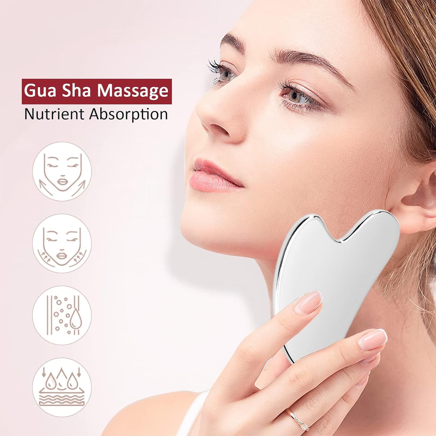 Stainless Steel Gua Sha Facial Tools Guasha Tools for Face Skin Care Body Gua Sha Tools Tighten Skin Massage Tools for Puffiness Reducing & Jawline Sculpting Face Stone Gua Sha Tools