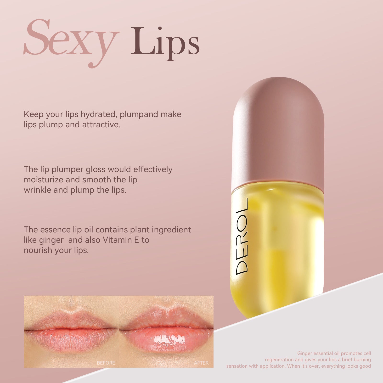 Natural Lip Plumper Oil, Lip Plumper Gloss, Derol Lip Plumper, Moisturizing & Reduce Fine Lines