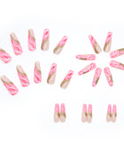 Press on Nails, Long-length ballerina glitter mixed-color splicing flashing gold powder fake nails