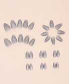 Press on Nails, Purecolor Gray cat-eye false nails, nail art pieces, almond nails, almond-shaped nail art 30pcs