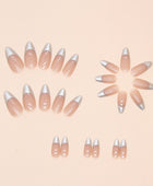 Press on Nails, Silver French manicure nail art with amaranth shape