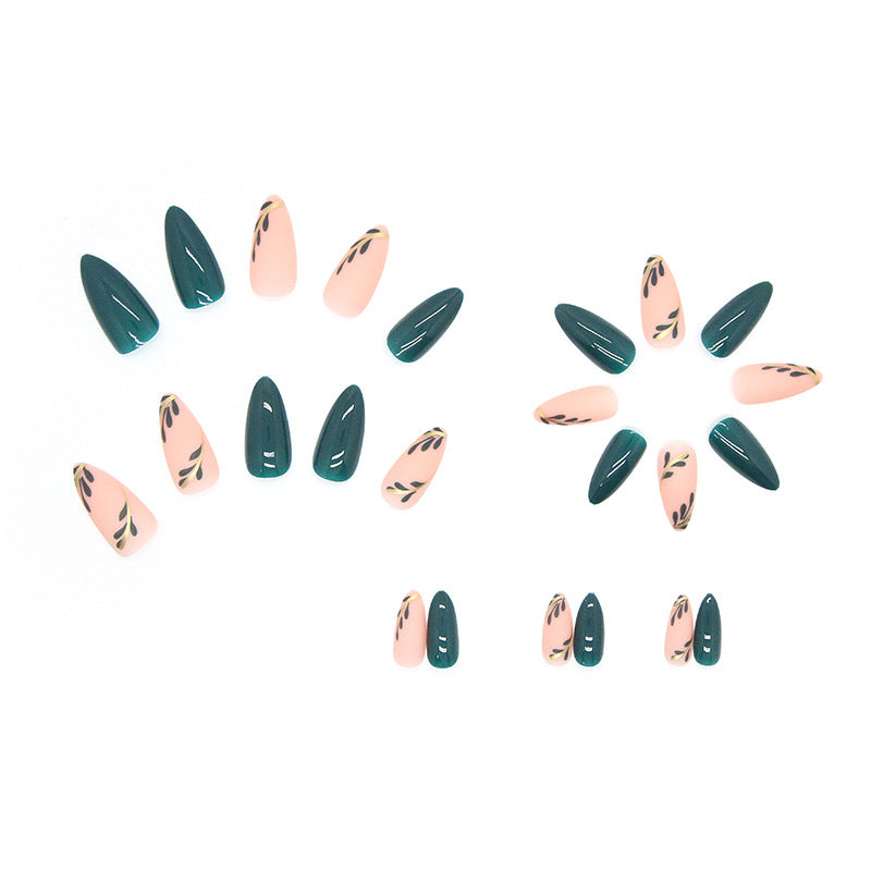 Press on Nails, Sleek and minimalist green leaf nail art with a refreshing and simple design, combined with a smooth and bright color