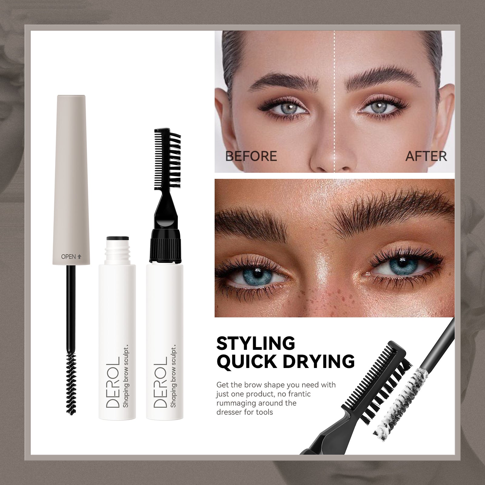 Derol Wild Beauty Waterproof Brow Shaping Sculpt With 2 Brushes,Eye Brow Shaping Wax for Lift & Lamination of Brows 9ml