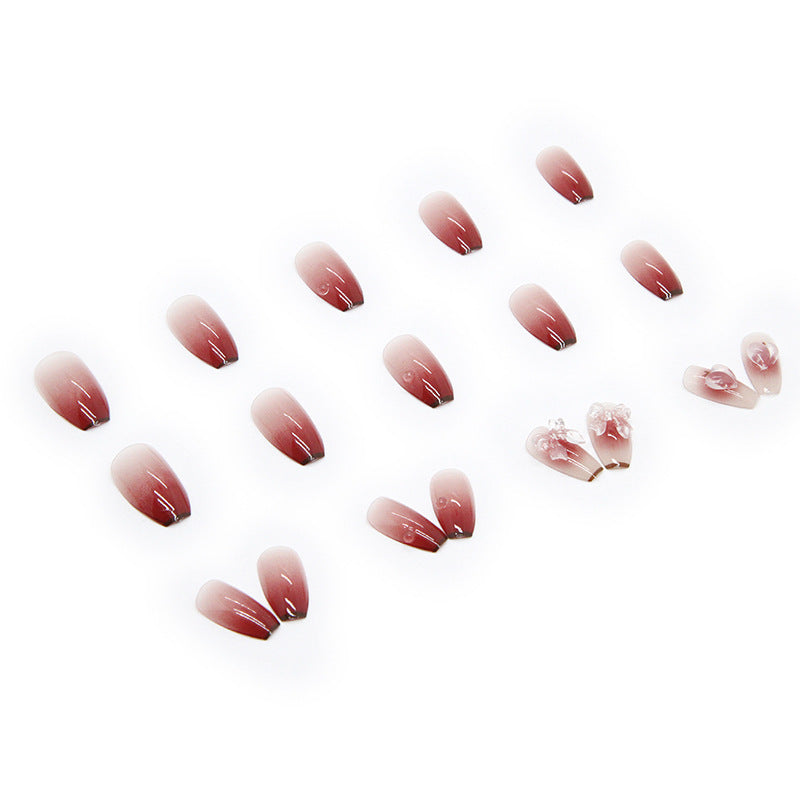 Press on Nails, Gradient nail stickers 24pieces boxed with heart peach butterfly bow color-changing 3Dwearable nails