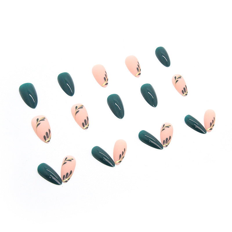 Press on Nails, Sleek and minimalist green leaf nail art with a refreshing and simple design, combined with a smooth and bright color