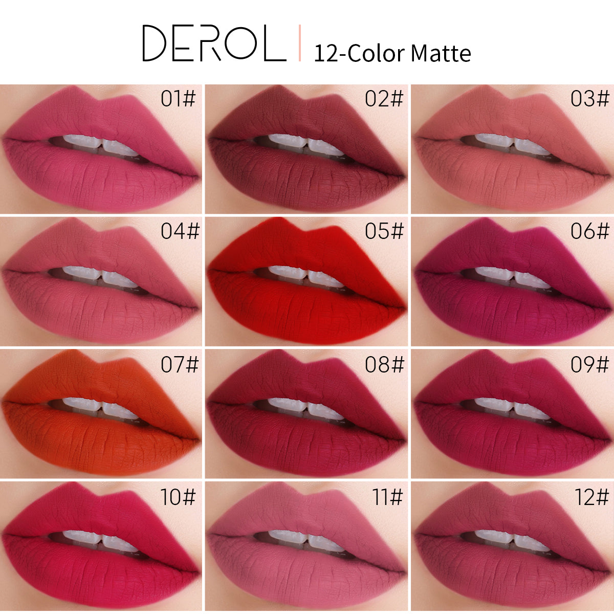 Derol Lip Glaze, 12 Color Matt Lip Cream, 4 Color Shimmer Lip Glaze waterproof non-Stick Cup