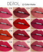 Derol Lip Glaze, 12 Color Matt Lip Cream, 4 Color Shimmer Lip Glaze waterproof non-Stick Cup