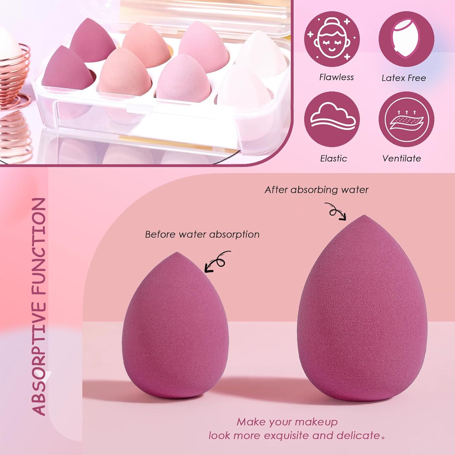 8 PCS Makeup Sponge Set Makeup Sponge Blender Make Up Sponges for Foundation Beauty Sponge for Liquid Cream and Powder