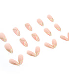 Press on Nails, Apricot-shaped warm color gold powder striped nail