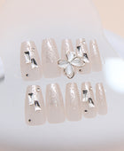 Press on Nails, Burst flash rotating butterfly Long nail art pieces