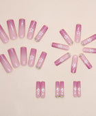 Press on Nails, Explosive pink gradient cherry blossom nail art long nail with European sweet style and ins-inspired diamond 24pcs