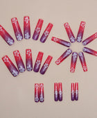 Press on Nails, Powder purple bursting cherry blossom gradient nail art long tube nail style slim and whitening ins style