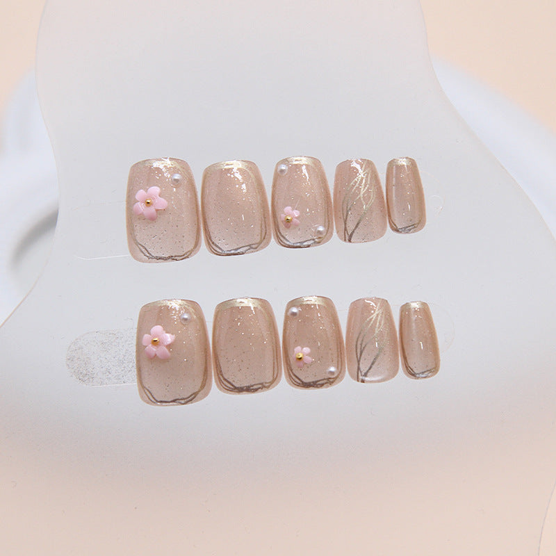 Press on Nails, Cat Eye Wearable Nail Art Designs - Removable Mini Bracelet Beads, Short T Ballet Nail Art Designs, Camellia Flower Nail Art Designs