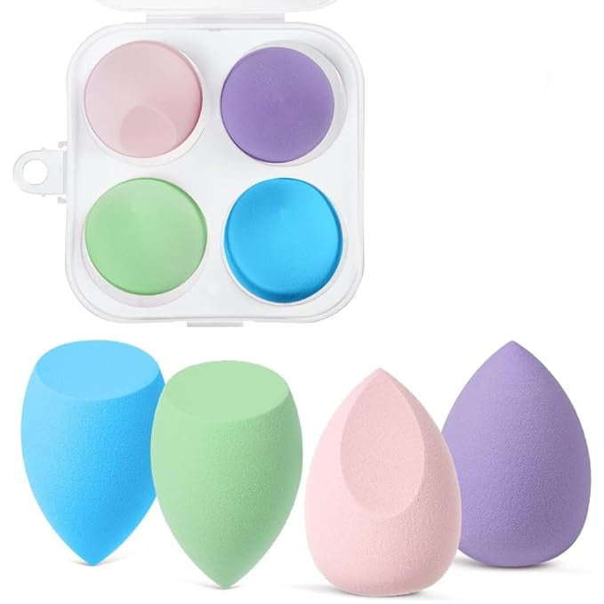 4 Pcs Makeup Sponge Set Blender Beauty Foundation Blending Sponge, Flawless for Liquid, Cream, and Powder, Multi-colored Makeup Sponges with Storage Box