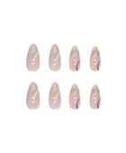 Press on Nails, Multi-color wavy shimmering gold powder ins style false nails