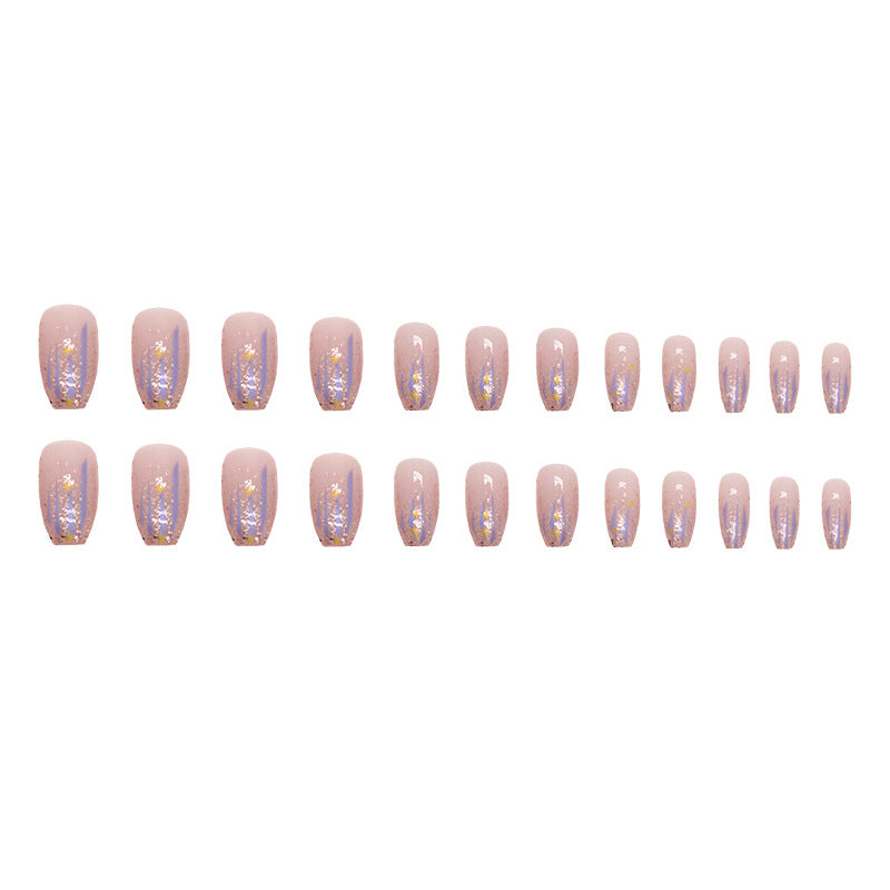 Press on Nail, Short ballet sparkle pink flashing sequin Aurora meteorite imitation fingernail burst berry star wear nails