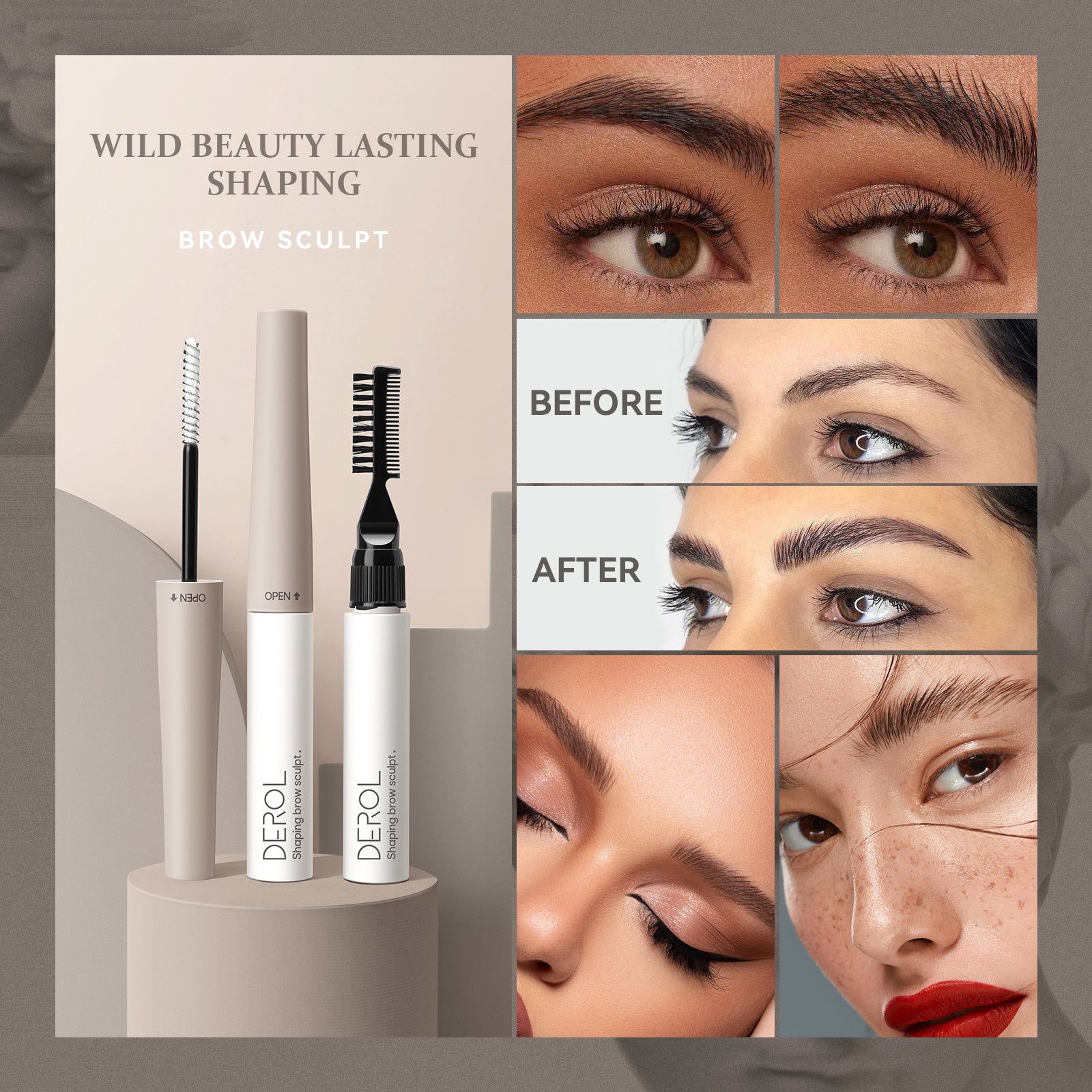 Derol Wild Beauty Waterproof Brow Shaping Sculpt With 2 Brushes,Eye Brow Shaping Wax for Lift & Lamination of Brows 9ml