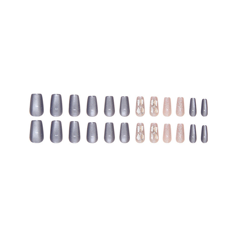 Mix crystal & blue cat eye fake nails, Press on Nail