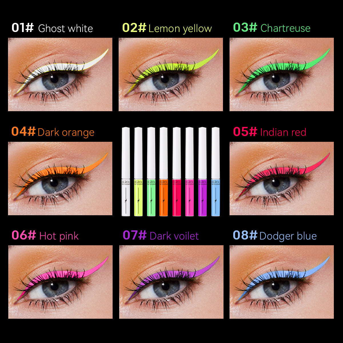 8 Colors UV Neon Liquid Eyeliner Set, Matte Colored Eyeliners Pen, Colorful Waterproof Smudge-proof Pigmented Graphic Liners