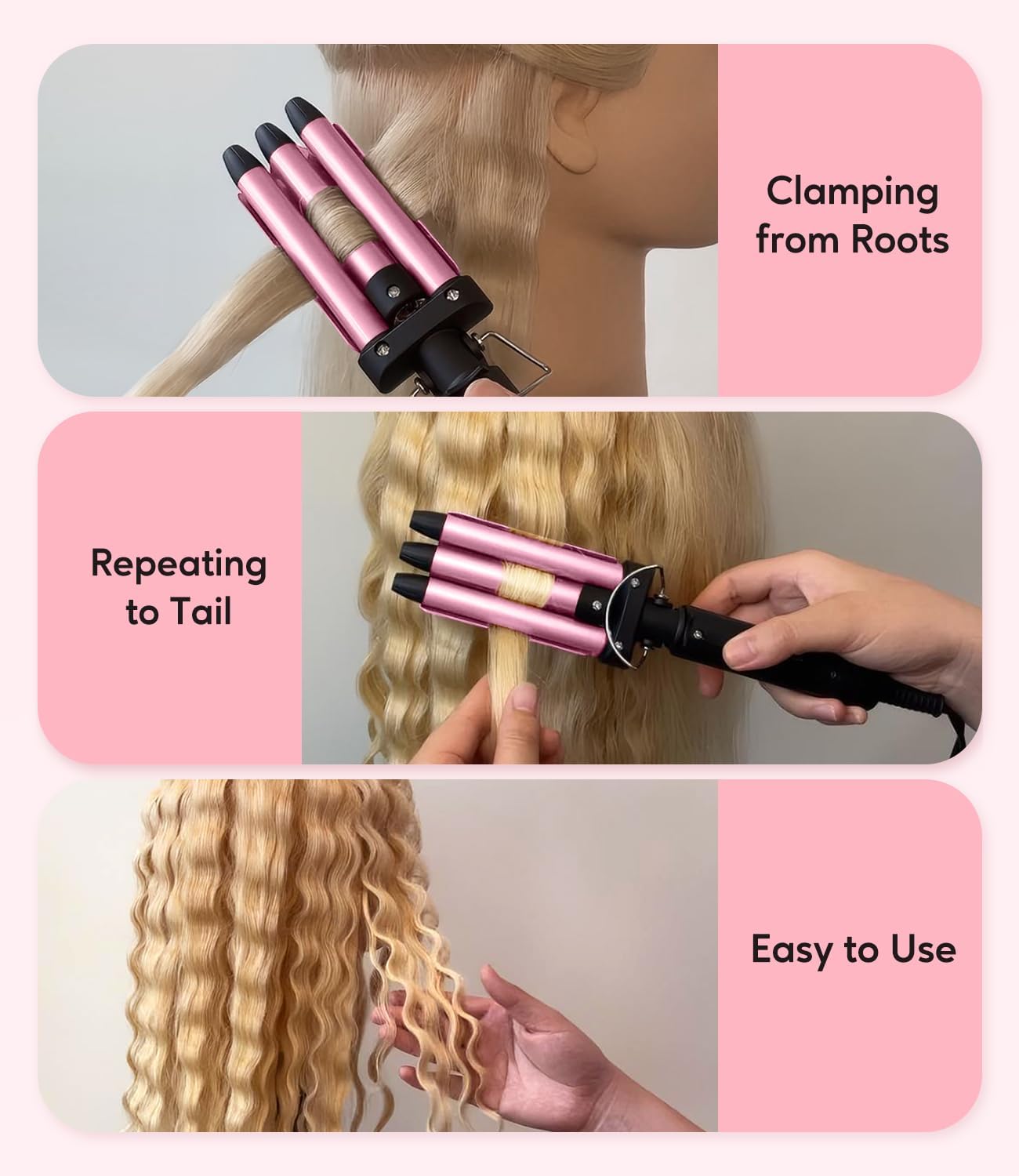 Mini Hair Crimper for Women Beach Waves, Mini Waver Hair Tool, 3 Barrel Curling Iron 1/2 inch with Argan Oil Infused, Travel Friendly Small Crimper Hair Tool with Dual-Voltage, Easy to Use